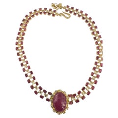 Bochic Capri - Collana con rubino e topazio bianco d'epoca, oro 18 carati e argento
