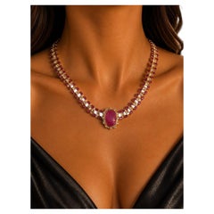 Bochic “Capri” Vintage Ruby & White Topaz Necklace Set In 18K Gold & Silver