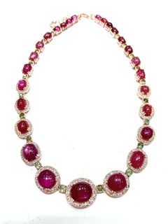 Bochic "Capri" Collier Vintage Rubis, Topaze Blanche et Péridot en 18K et Argent