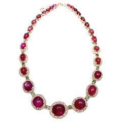 Bochic “Capri” Vintage Ruby, White Topaz & Peridot Necklace Set in 18K & Silver