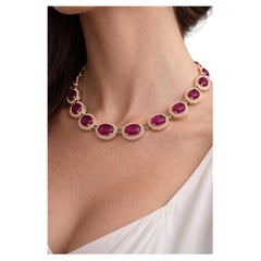 Bochic “Capri” Vintage Ruby, White Topaz & Peridot Necklace Set in 18K & Silver