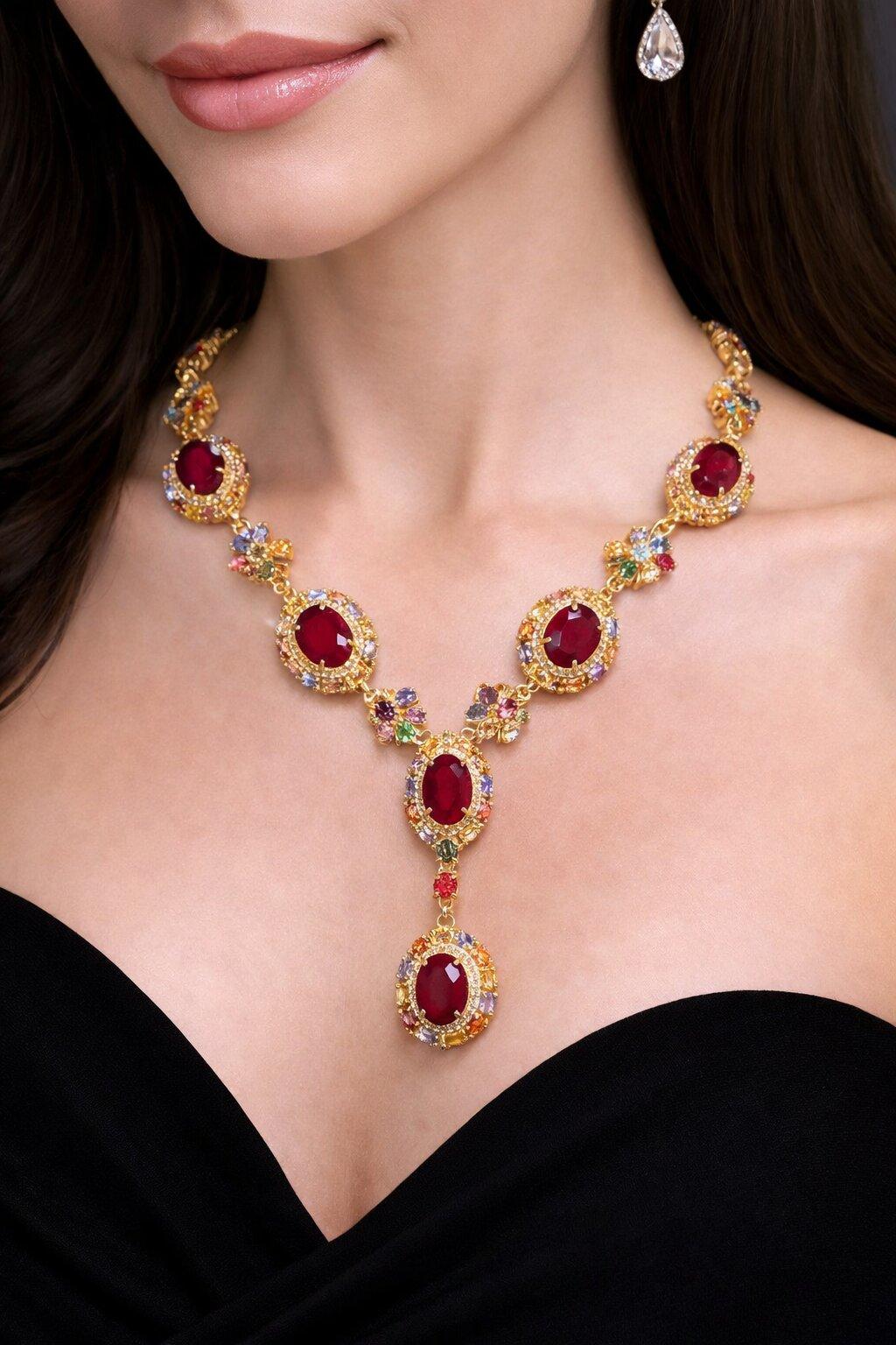 Bochic “Capri” Vintage Ruby & Yellow Sapphire Necklace - 18K & Silver