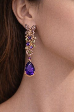 Bochic “Capri” Vintage Sapphire, Amethyst & Peridot Earrings Set In 18K Gold