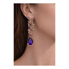 Bochic “Capri” Vintage Sapphire, Amethyst & Peridot Earrings Set In 18K Gold