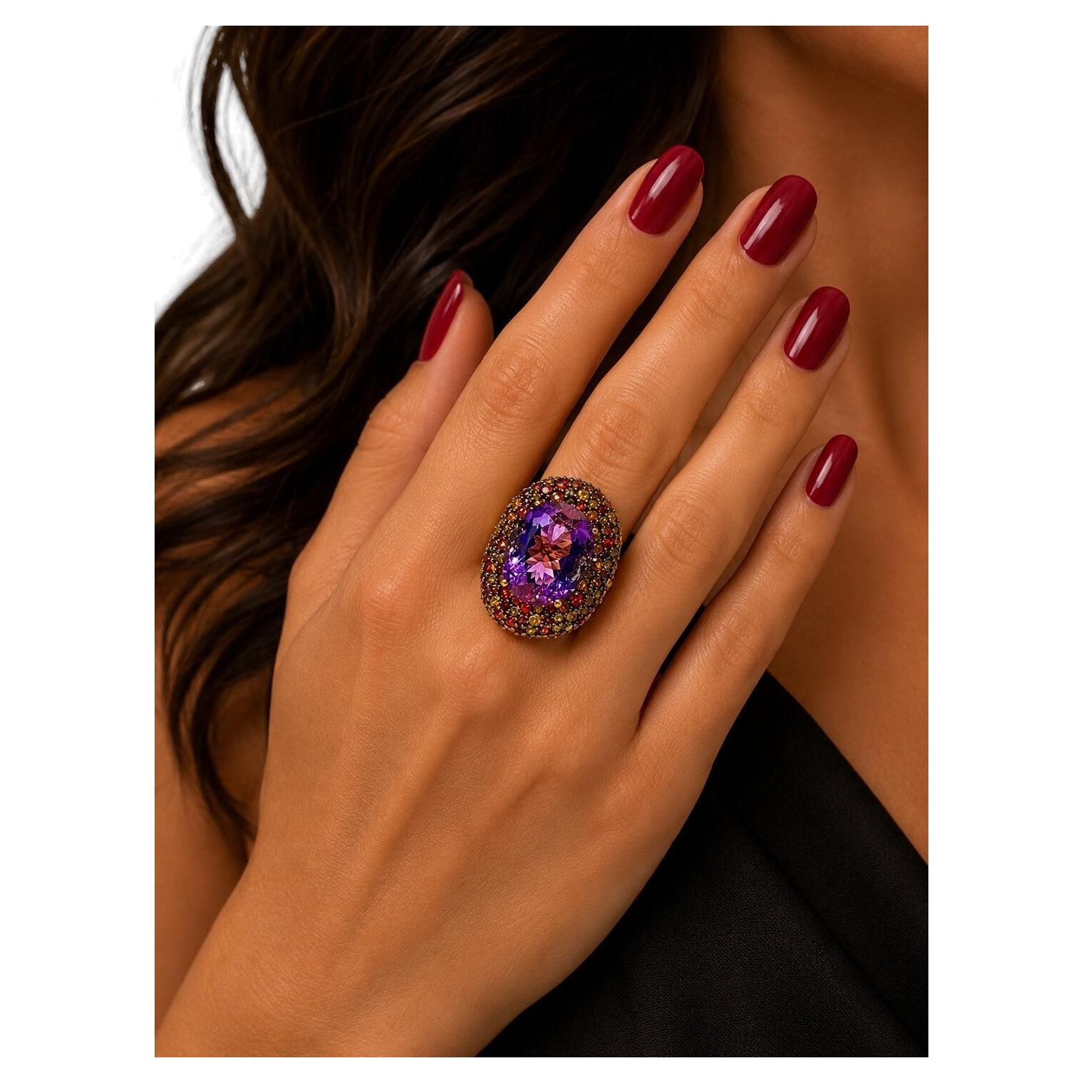 Bochic “Capri” Vintage Sapphire & Amethyst Ring 18K Gold & Silver - 18K Gold $ S