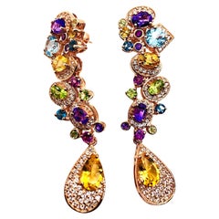 Bochic “Capri” Vintage Sapphire, Amethyst & Rose Sapphire Earrings 18K Gold & Si