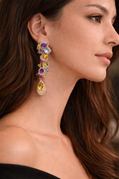 Bochic “Capri” Vintage Sapphire, Amethyst & Rose Sapphire Earrings 18K Gold & Si