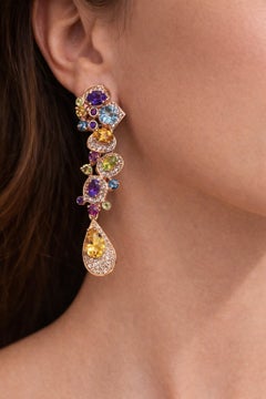 Pendientes Bochic "Capri" Vintage Zafiro, Amatista y Zafiro Rosa Oro de 18 quilates y Si