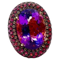 Bochic “Capri” Vintage Sapphire, Amethyst & Ruby Ring 18K Gold & Silver