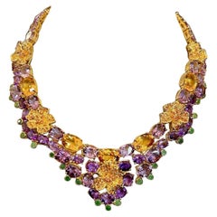 Bochic “Capri” Vintage Sapphire, Emerald, & Citrine Set In 18K Gold & Silver