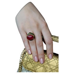 Bochic “Capri” Vintage Sapphire, Emerald & Ruby Ring Set In 18K Gold & Silver