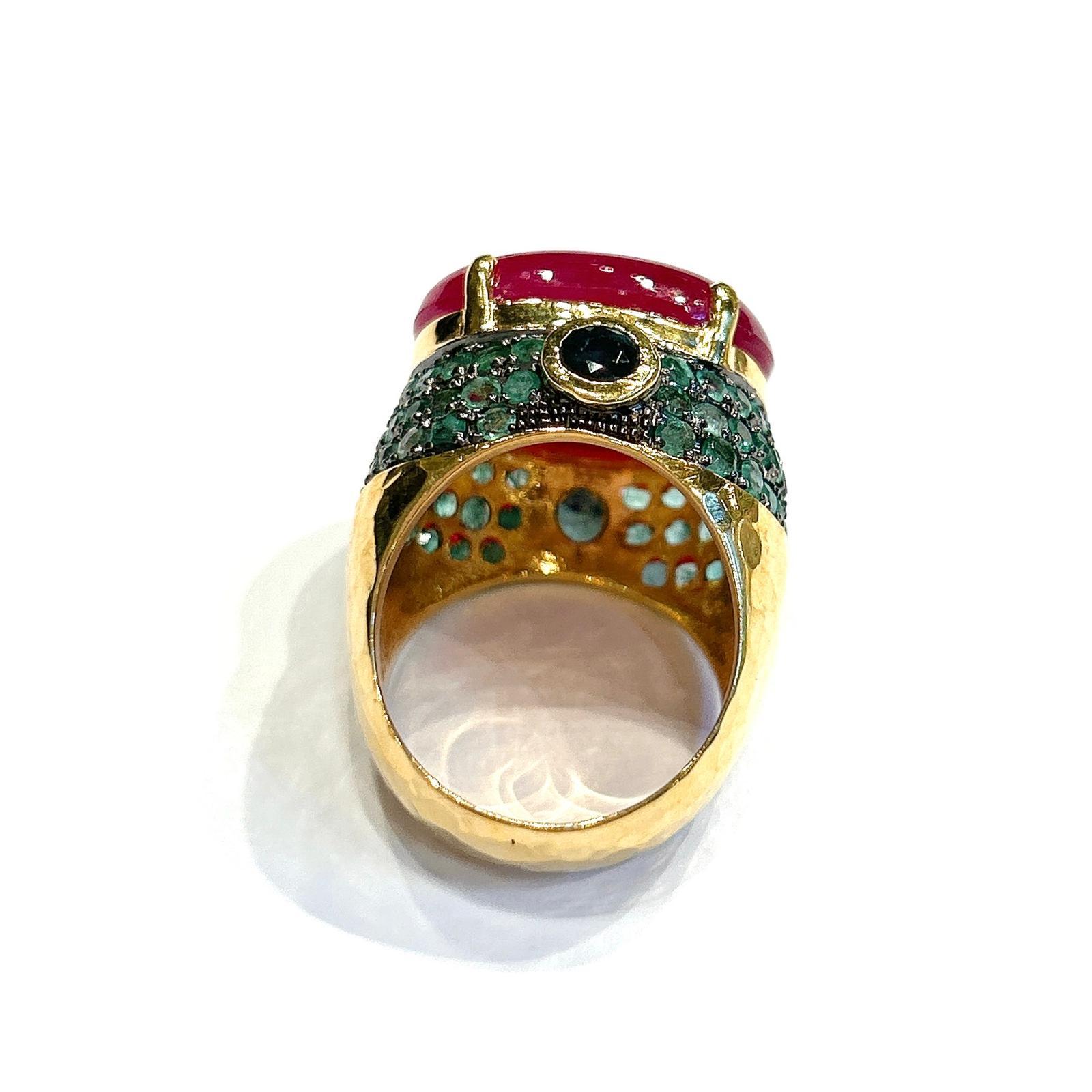 Bochic “Capri” Vintage Sapphire, Emerald & Ruby Ring Set In 18K Gold & Silver In condizioni ottime in vendita a New York, NY