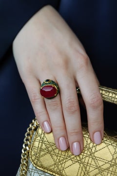Bochic “Capri” Vintage Sapphire, Emerald & Ruby Ring Set In 18K Gold & Silver