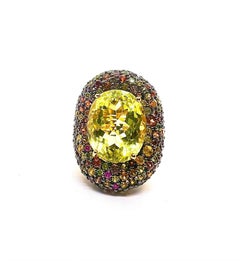 Bochic “Capri” Vintage Sapphire, Lemon Topaz & Ruby Ring 18K Gold & Silver