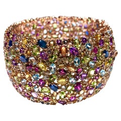 Bochic “Capri” Vintage Sapphire & Multi Gem Bangle Set In 18K Gold & Silver