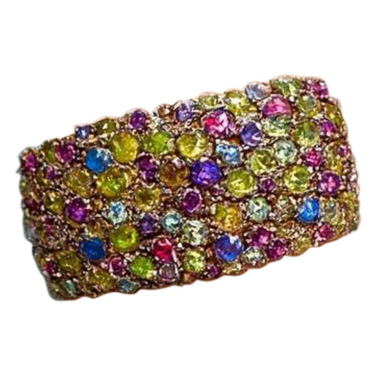 Bochic “Capri” Vintage Sapphire & Multi Gem Bangle Set In 18K Gold & Silver