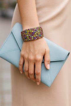 Bochic “Capri” Vintage Sapphire & Multi Gem Bangle Set In 18K Gold & Silver