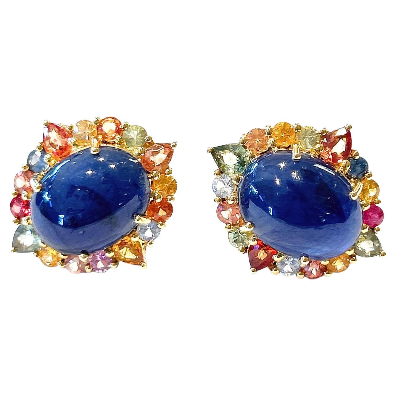 Bochic “Capri” Vintage Sapphire & Multi Tourmaline Earrings Set In 18K Gold & Si