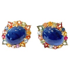 Bochic “Capri” Vintage Sapphire & Multi Tourmaline Earrings Set In 18K Gold & Si