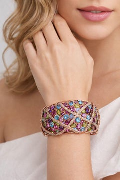 Bochic Capri” Vintage Sapphire, Peridot & Amethyst Cuff - 18K Gold & Silver