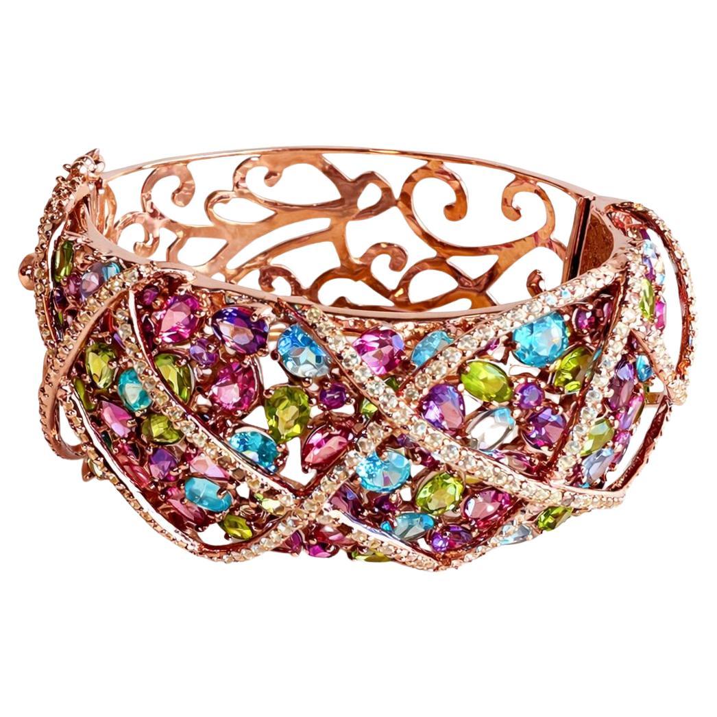 Brazalete vintage "Bochic Capri" de zafiro, peridoto y amatista - Oro de 18 quilates y plata