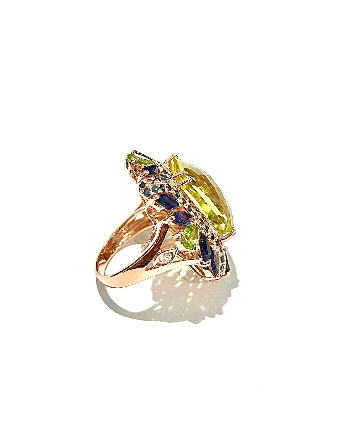 Bochic “Capri” Vintage Sapphire, Peridot & Lemon Quartz Ring Set In 18K Gold & S In Excellent Condition For Sale In New York, NY