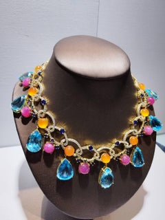 Bochic “Capri” Vintage Sapphire, Ruby, Topaz & Opal Drop Necklace - 18K & Silver
