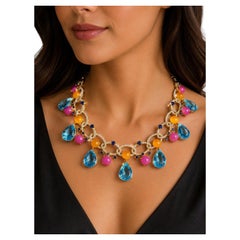 Bochic “Capri” Vintage Sapphire, Ruby, Topaz & Opal Drop Necklace - 18K & Silver