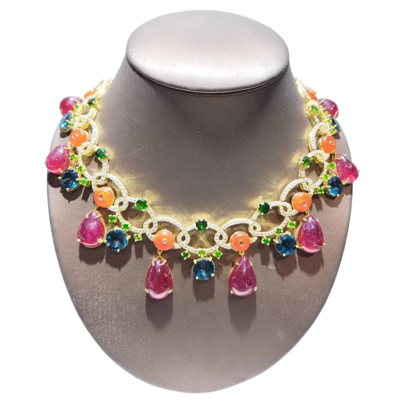 Bochic "Capri" Collana vintage con zaffiro, rubino, topazio e opale 18 carati e argento