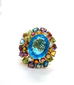 Anello Bochic "Capri" con zaffiro d'epoca, topazio e pietre preziose in oro e argento 18 carati