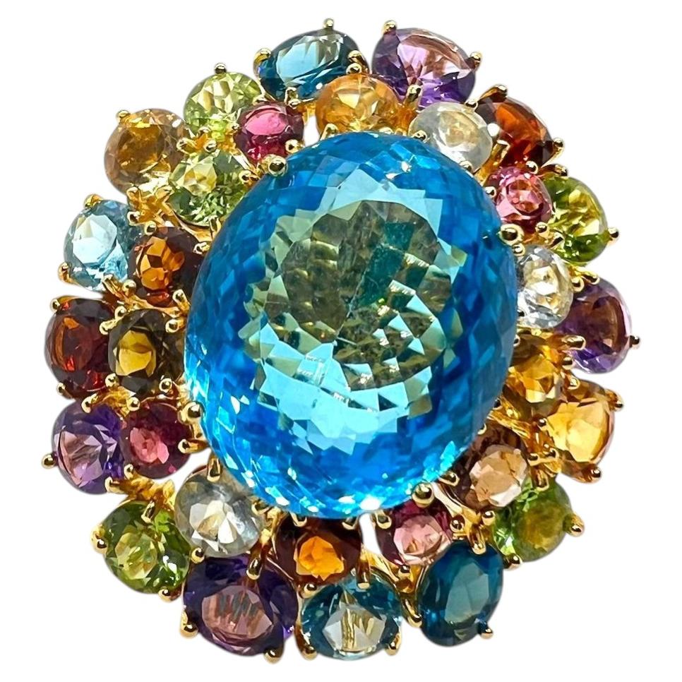 Bochic “Capri” Vintage Sapphire, Topaz & Fancy Gems Ring 18K Gold & Silver