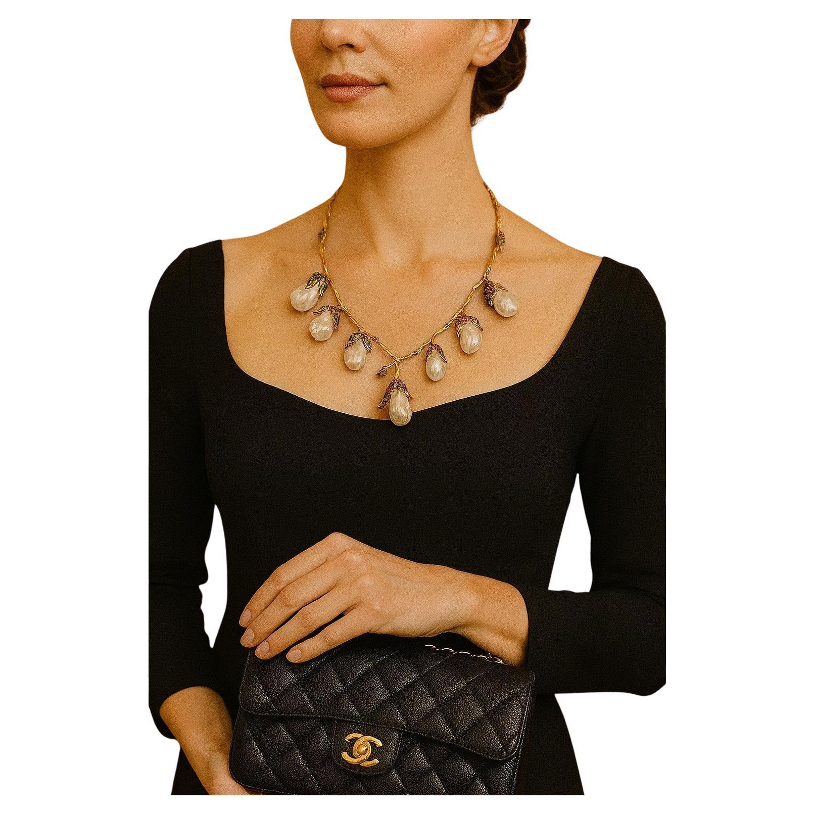 Collana vintage con perle dei mari del sud, rubini e gemme multiple di Bochic "Capri" in 18 carati in vendita