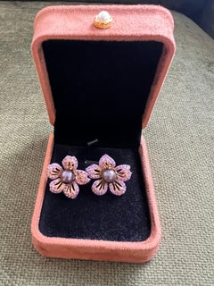 Bochic “Capri” Vintage Tahiti Pearls & Tanzanite Earrings Set In 18K Gold & Silv