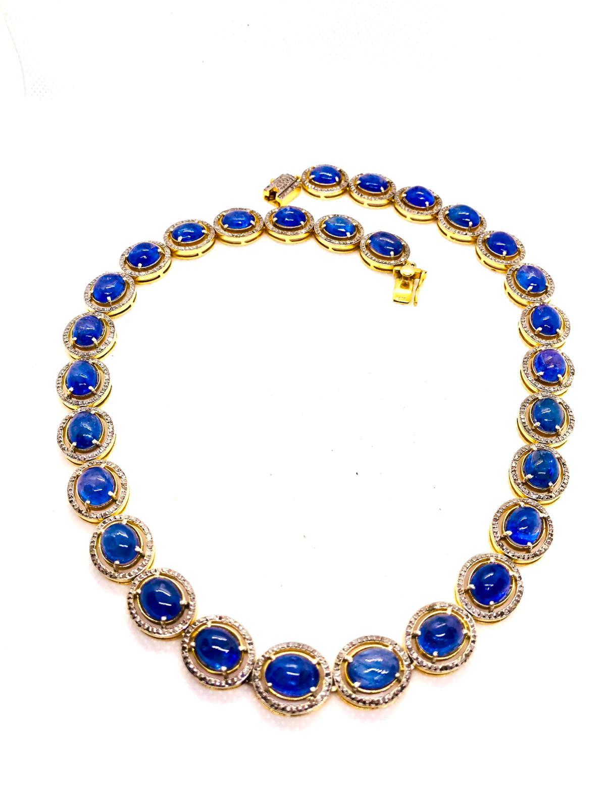 Bochic “Capri” Vintage Tanzanite & Diamond Necklace Set 18K Gold & Silver For Sale 4