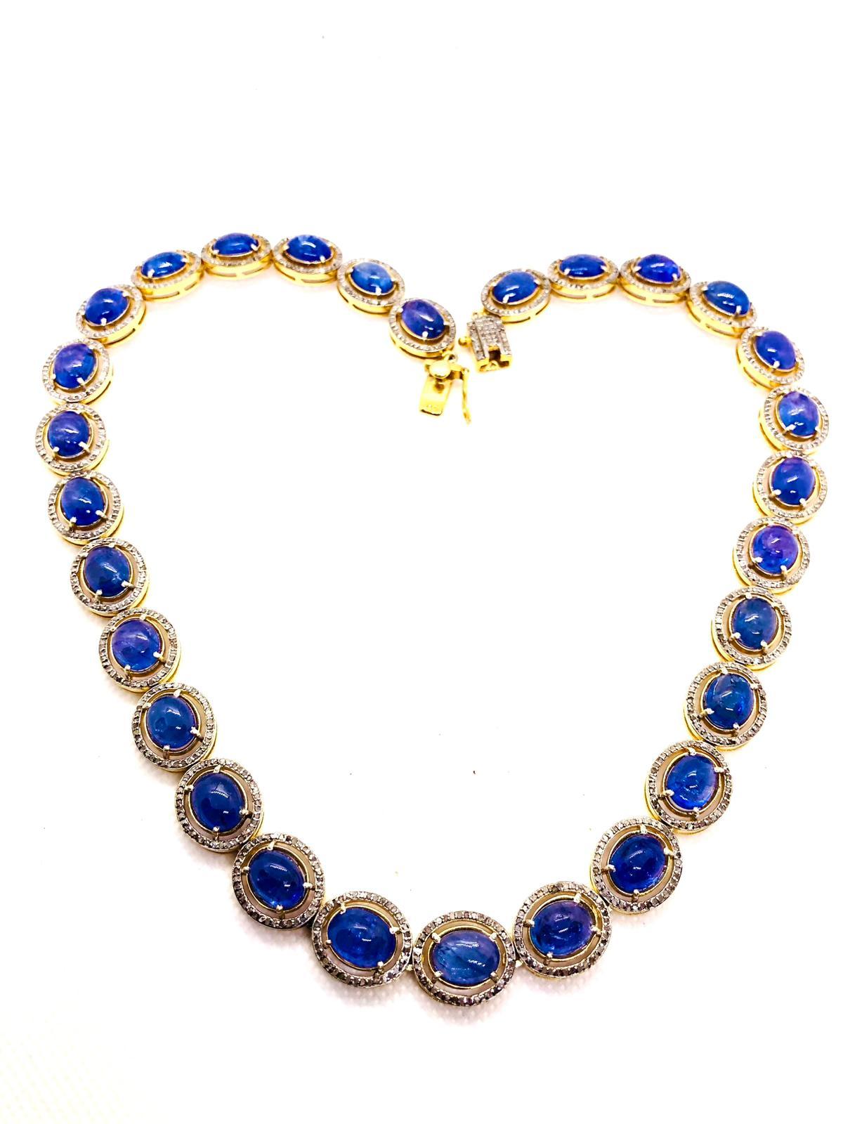 Bochic “Capri” Vintage Tanzanite & Diamond Necklace Set 18K Gold & Silver For Sale 5