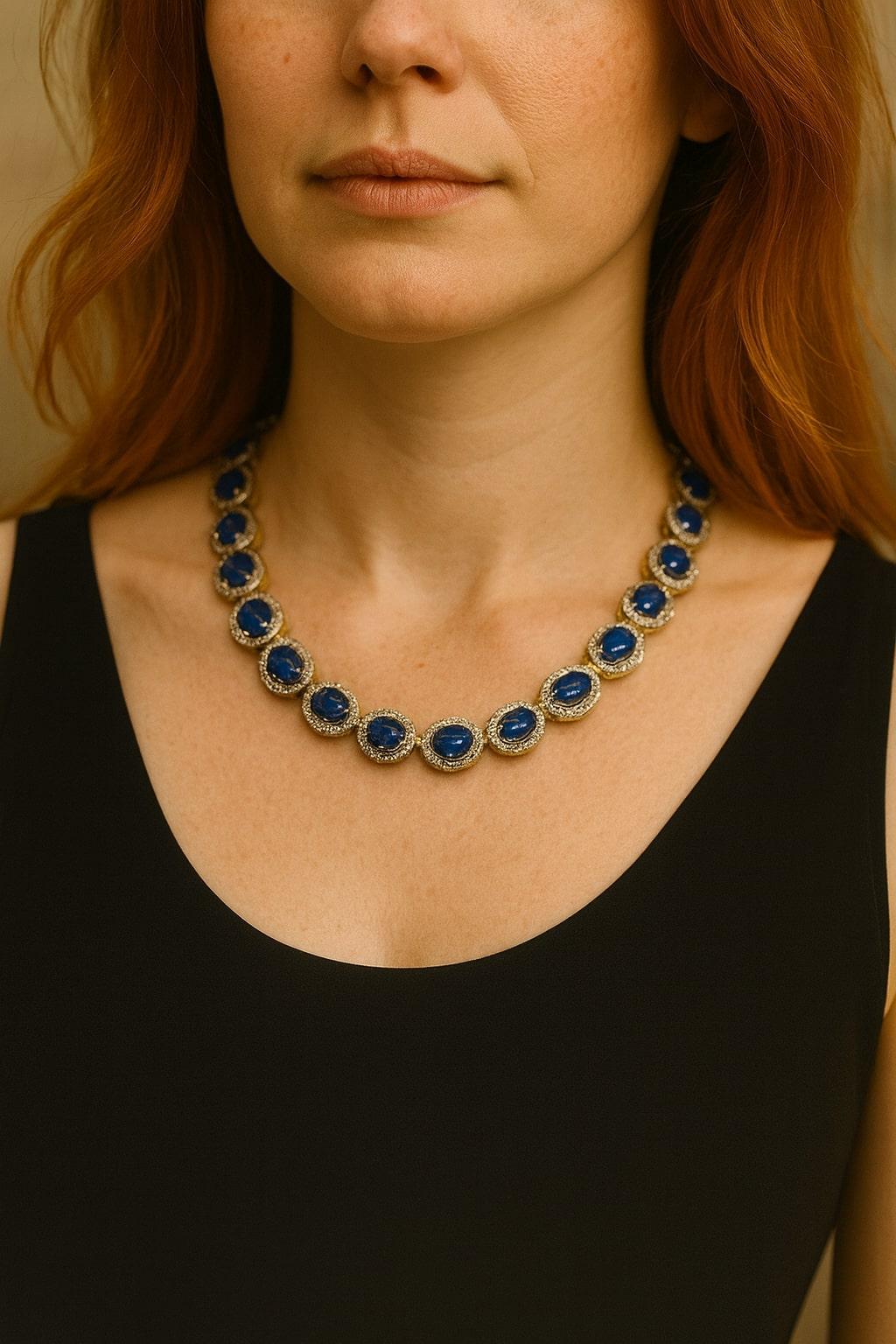 Bochic “Capri” Vintage Tanzanite & Diamond Necklace Set 18K Gold & Silver For Sale 6