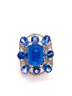 Bochic “Capri” Vintage Tanzanite & Diamonds Retro Ring Set 18K Gold & Silver