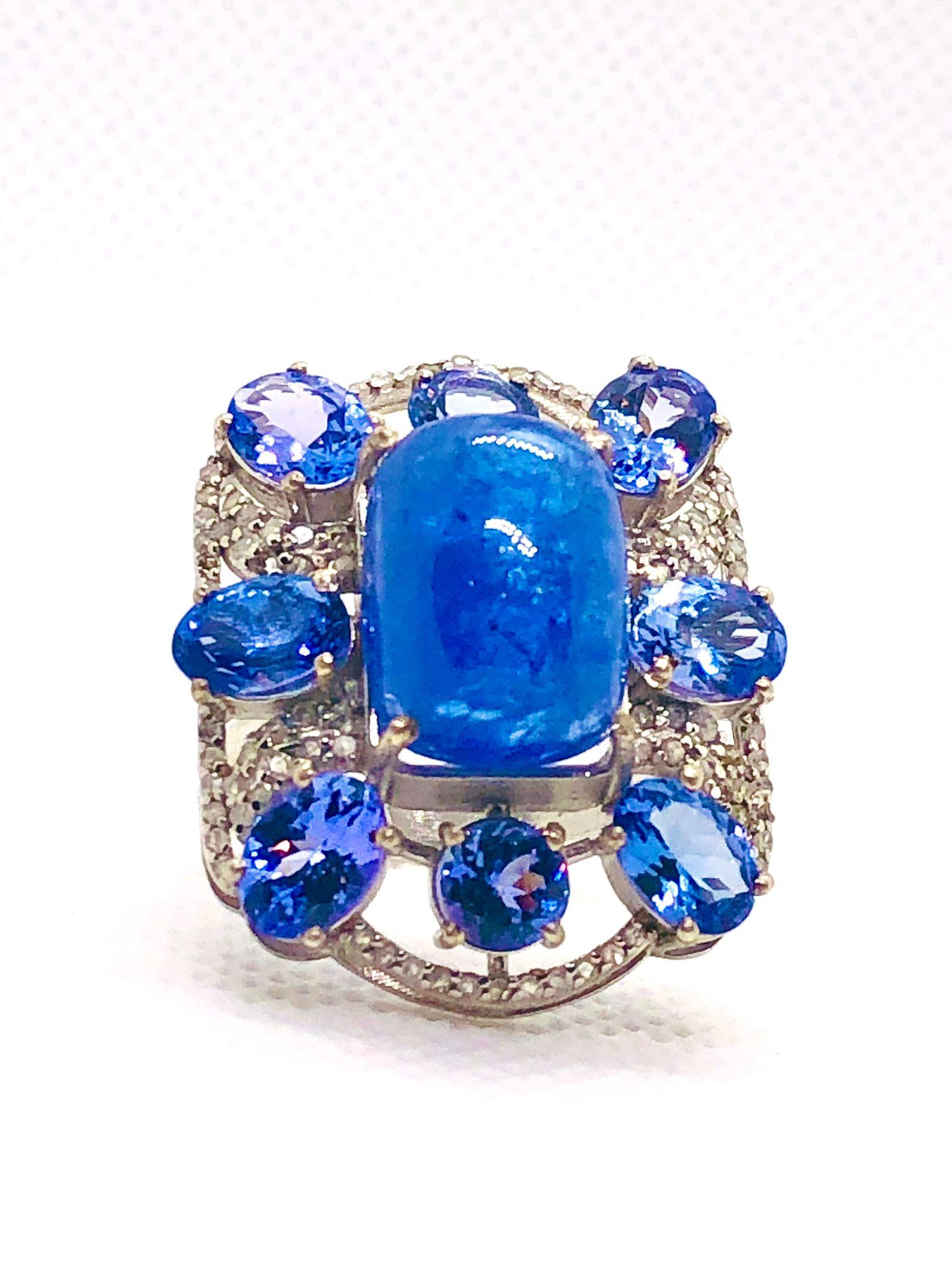 Taglio brillante Set di anelli vintage con tanzanite e diamanti 