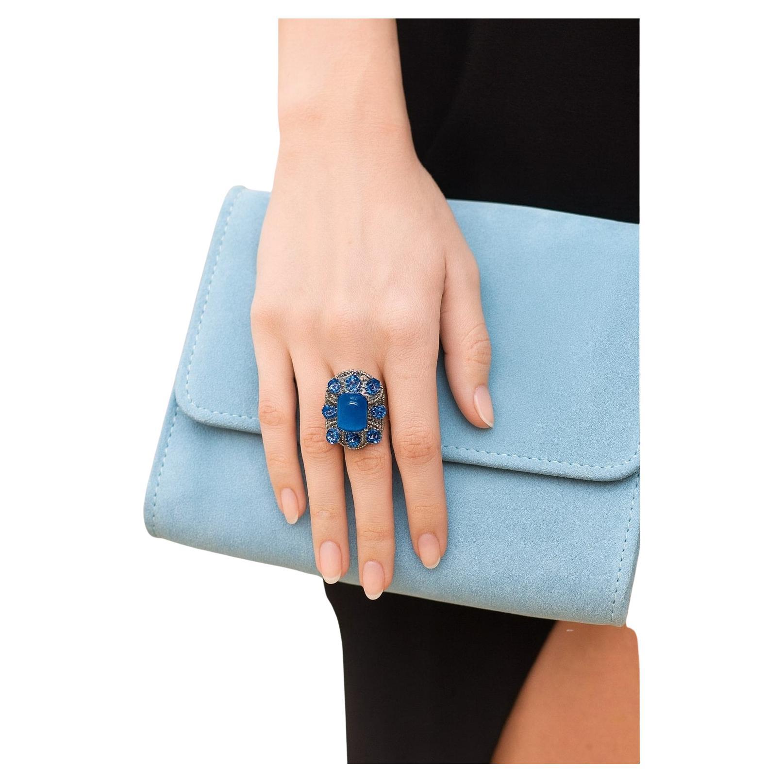 Set di anelli vintage con tanzanite e diamanti "Capri" di Bochic in oro e argento 18 carati in vendita
