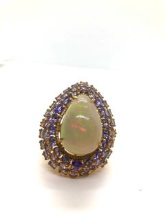 Bochic “Capri” Vintage Tanzanite, Opal & Diamond Cocktail Ring — 18K Gold & Silv