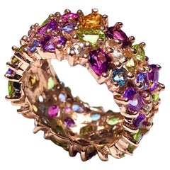Bochic “Capri” Vintage Tourmalines 
Amethyst Ring Set In 18K Gold 
Silver