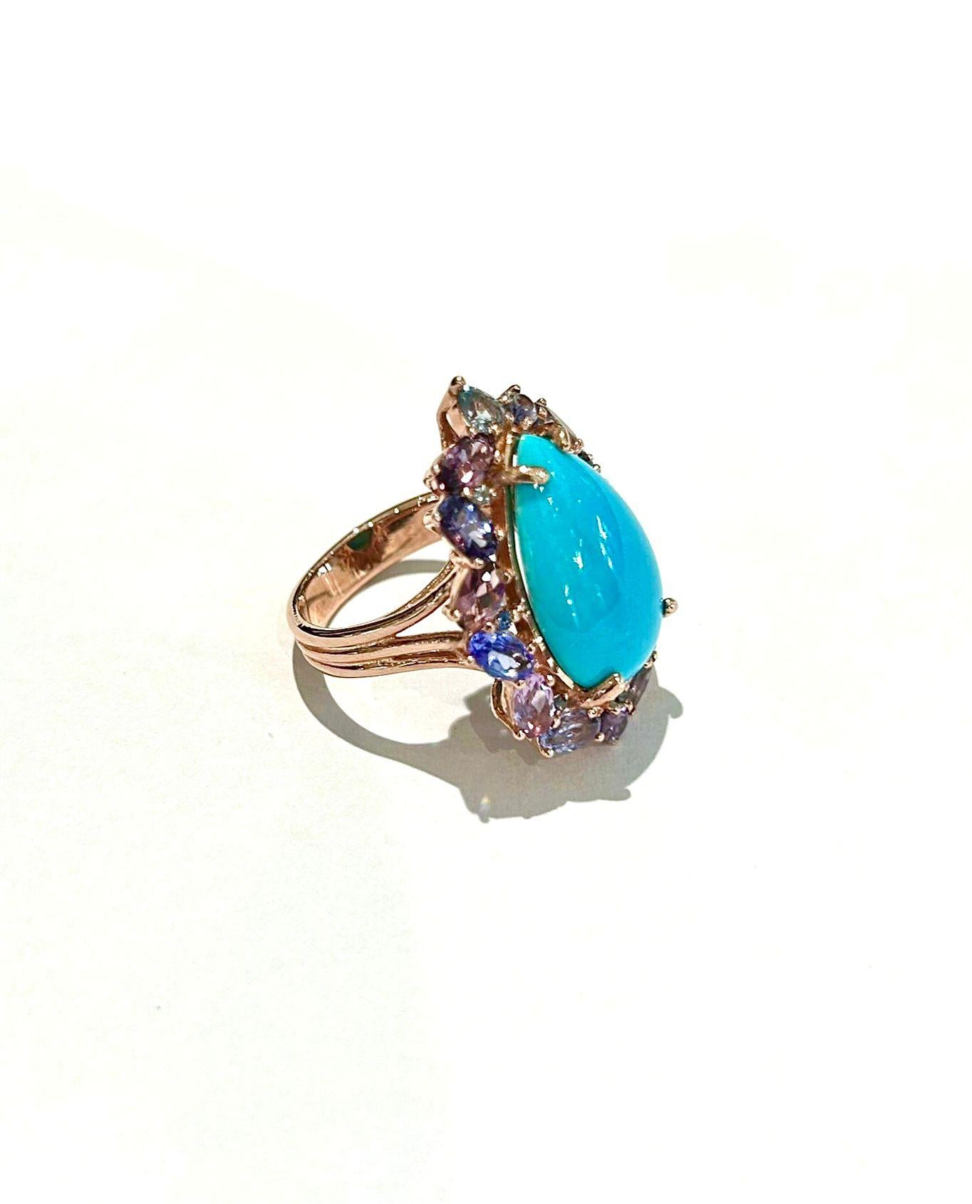 Bochic “Capri” Vintage Turquoise & Tanzanite Ring Set In 18K White Gold & In Excellent Condition For Sale In New York, NY