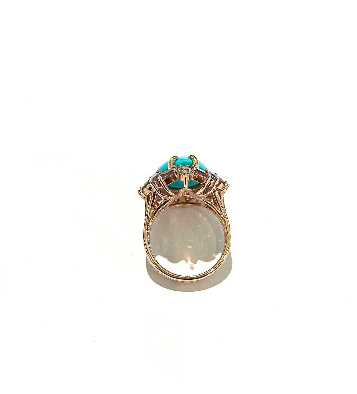 Women's or Men's Bochic “Capri” Vintage Turquoise & Tanzanite Ring Set In 18K White Gold & For Sale