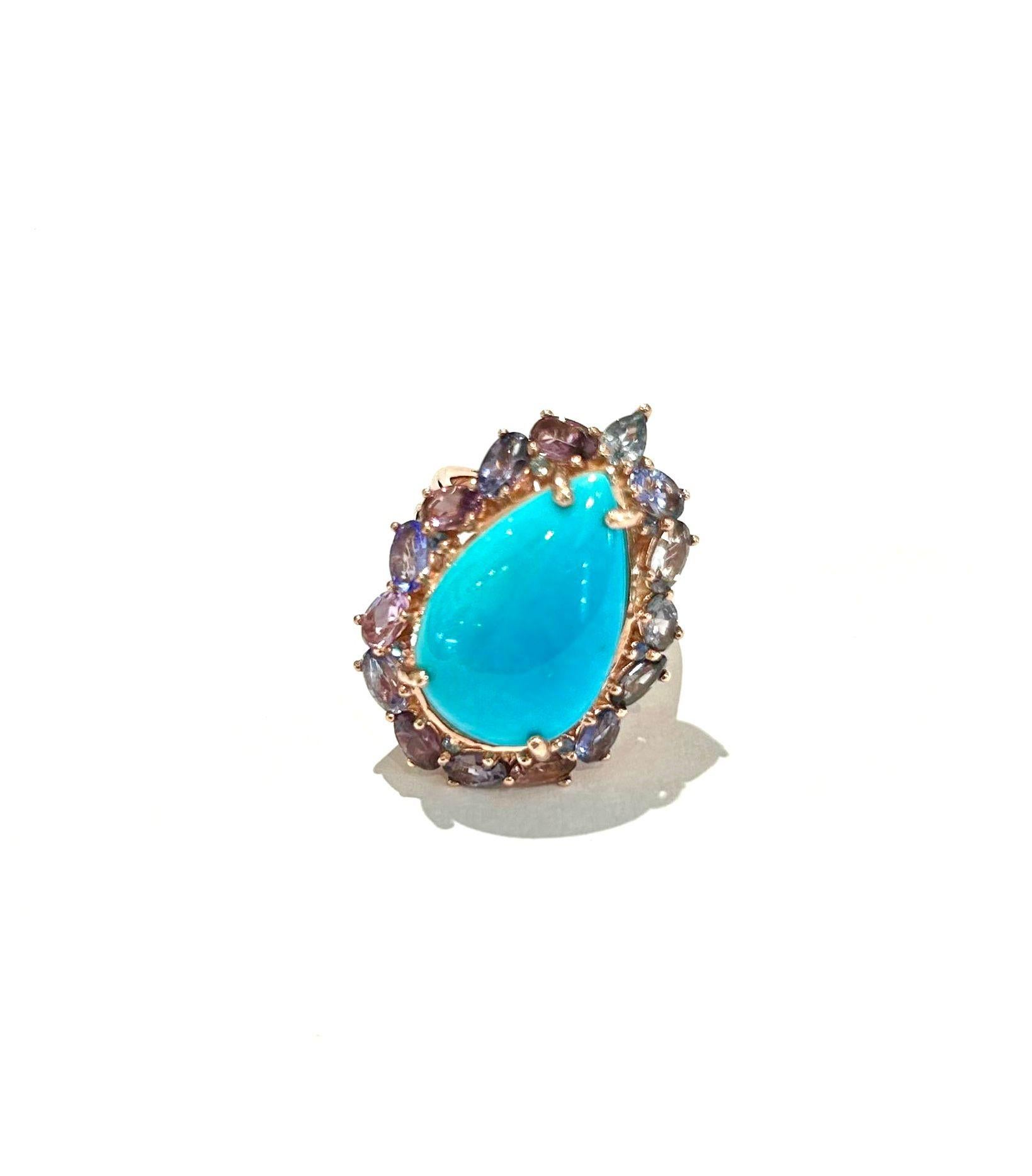 Bochic “Capri” Vintage Turquoise & Tanzanite Ring Set In 18K White Gold & For Sale 2