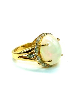 Bochic “Capri” Vintage White Opal & Diamond Ring Set In 18K Gold & Silver