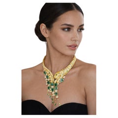 Bochic “Capri” Vintage Yellow Sapphire, Blue Sapphire & Green Moldovite Necklace