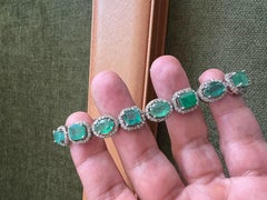Bochic "Capri" Bracelet Vintage Zambian Emerald & Diamond Set 18K Gold & Silver