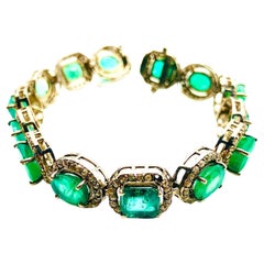 Bochic “Capri” Vintage Zambian Emerald & Diamond Bracelet Set 18K Gold & Silver