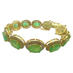 Juego de pulsera Bochic "Capri" Vintage Esmeralda de Zambia y diamantes Oro de 18 quilates y plata