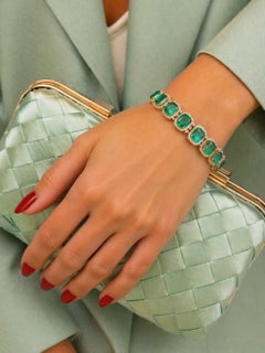 Bochic “Capri” Vintage Zambian Emerald & Diamond Bracelet Set 18K Gold & Silver